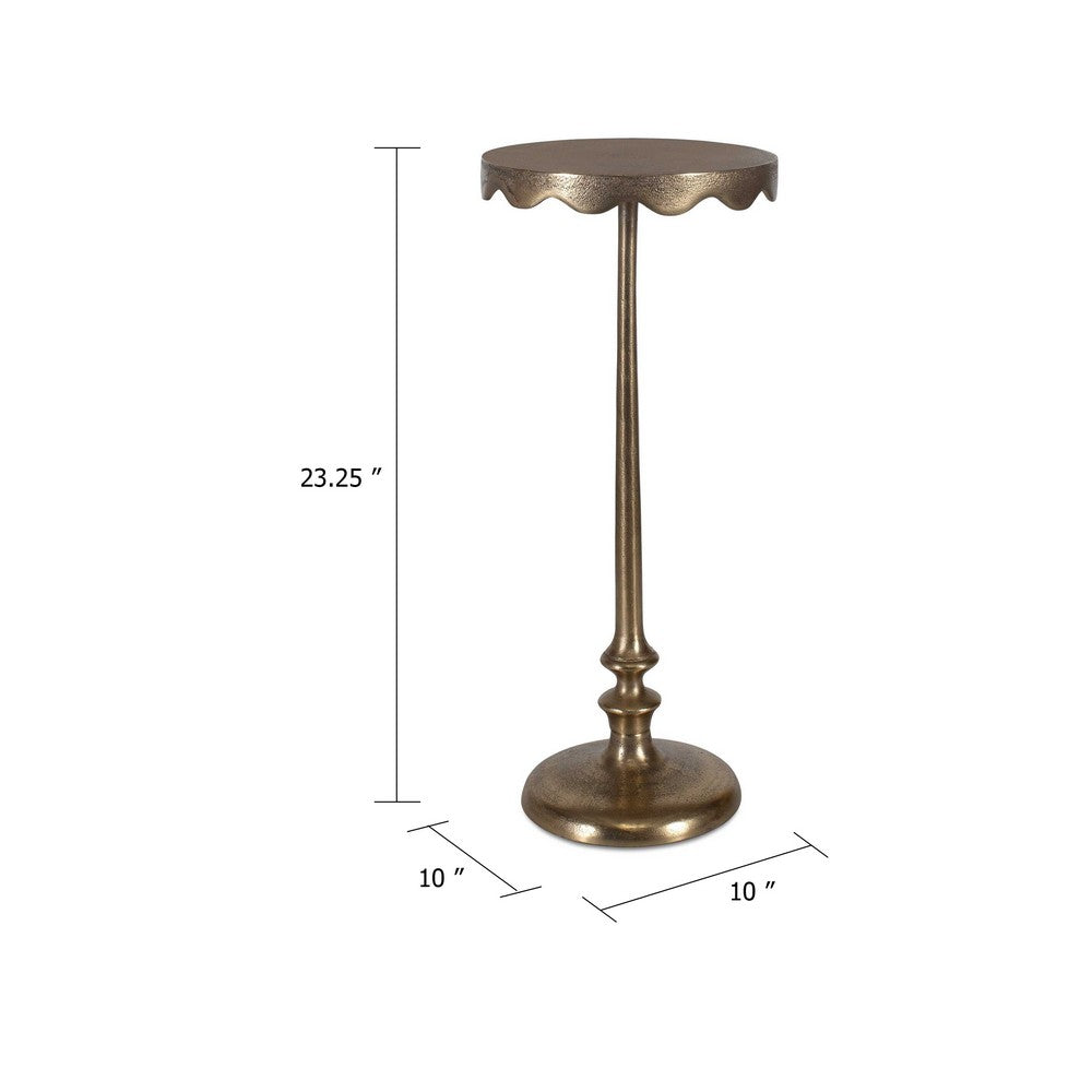 Viny Accent Table | 10" Round Top w Scalloped Edges | Antique Brass