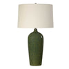 Table Lamp | Beige Linen Shade | Distressed Emerald Green Ceramic 28"