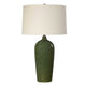 Table Lamp | Beige Linen Shade | Distressed Emerald Green Ceramic 28"