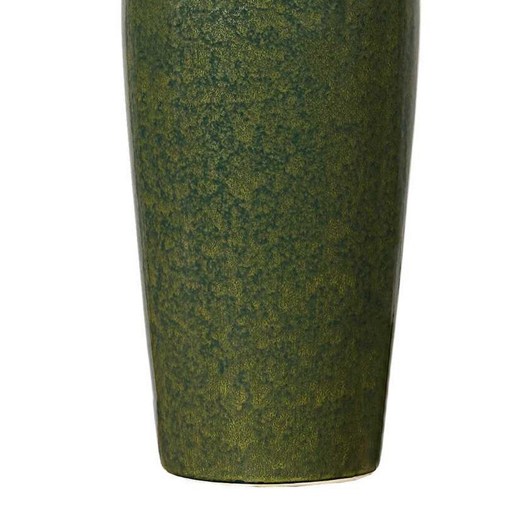 Table Lamp | Beige Linen Shade | Distressed Emerald Green Ceramic 28"