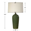 Table Lamp | Beige Linen Shade | Distressed Emerald Green Ceramic 28"