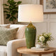 Table Lamp | Beige Linen Shade | Distressed Emerald Green Ceramic 28"