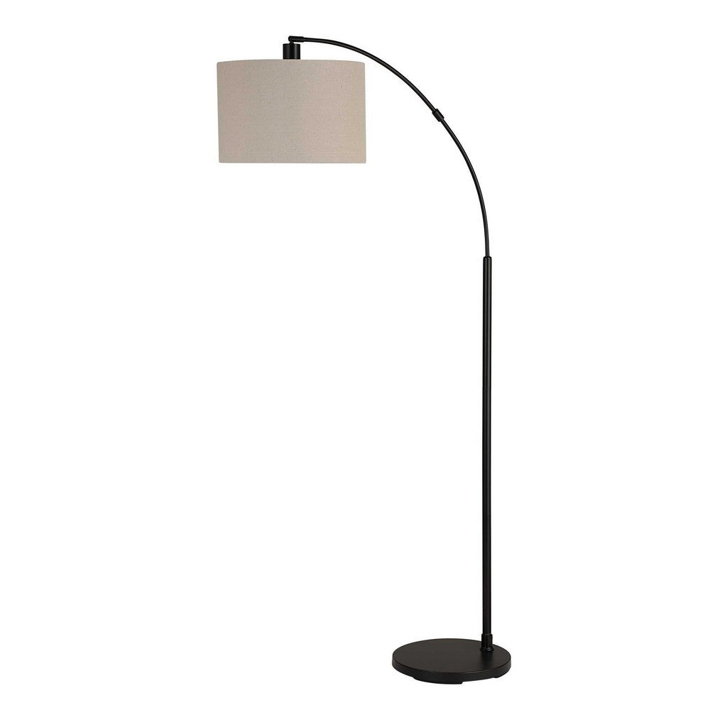 Arc Floor Lamp | Off White Linen Shade | Black Metal Frame | 68"