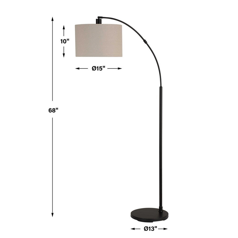 Arc Floor Lamp | Off White Linen Shade | Black Metal Frame | 68"