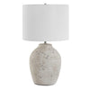 Table Lamp | Round Linen Shade | 24" Distressed White Ceramic Body