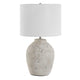 Table Lamp | Round Linen Shade | 24" Distressed White Ceramic Body
