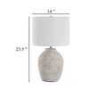 Table Lamp | Round Linen Shade | 24" Distressed White Ceramic Body