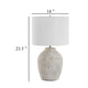 Table Lamp | Round Linen Shade | 24" Distressed White Ceramic Body