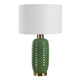 Table Lamp | Off White Linen Shade | 27" Olive Green Ribbed Ceramic