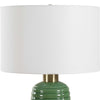 Table Lamp | Off White Linen Shade | 27" Olive Green Ribbed Ceramic