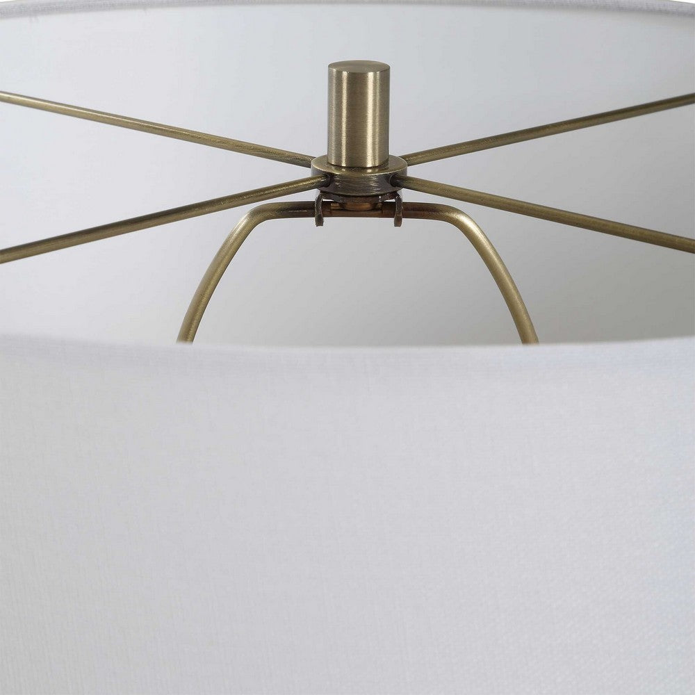 Table Lamp | Off White Linen Shade | 27" Olive Green Ribbed Ceramic