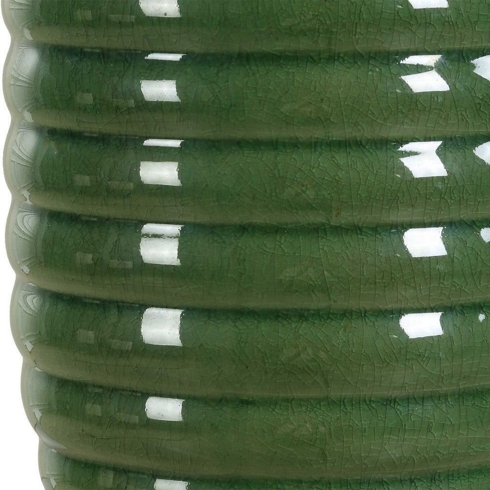 Table Lamp | Off White Linen Shade | 27" Olive Green Ribbed Ceramic