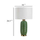 Table Lamp | Off White Linen Shade | 27" Olive Green Ribbed Ceramic