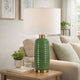 Table Lamp | Off White Linen Shade | 27" Olive Green Ribbed Ceramic