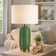 Table Lamp | Off White Linen Shade | 27" Olive Green Ribbed Ceramic