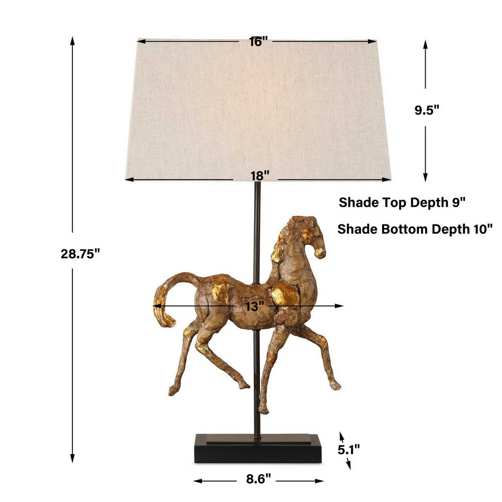 Horse Sculpture Table Lamp | Beige Linen Shade | 29" Black Iron