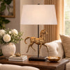 Horse Sculpture Table Lamp | Beige Linen Shade | 29" Black Iron