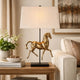 Horse Sculpture Table Lamp | Beige Linen Shade | 29" Black Iron