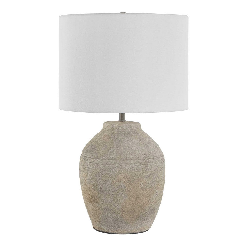 Table Lamp | Earthy Gray Ceramic w Off White Linen Shade | 24"