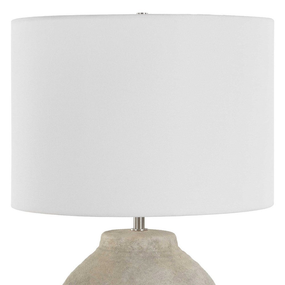 Table Lamp | Earthy Gray Ceramic w Off White Linen Shade | 24"