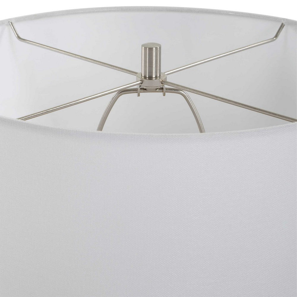 Table Lamp | Earthy Gray Ceramic w Off White Linen Shade | 24"