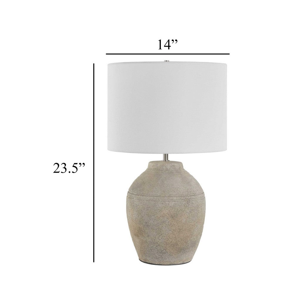 Table Lamp | Earthy Gray Ceramic w Off White Linen Shade | 24"