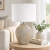 Table Lamp | Earthy Gray Ceramic w Off White Linen Shade | 24"