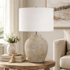 Table Lamp | Earthy Gray Ceramic w Off White Linen Shade | 24"