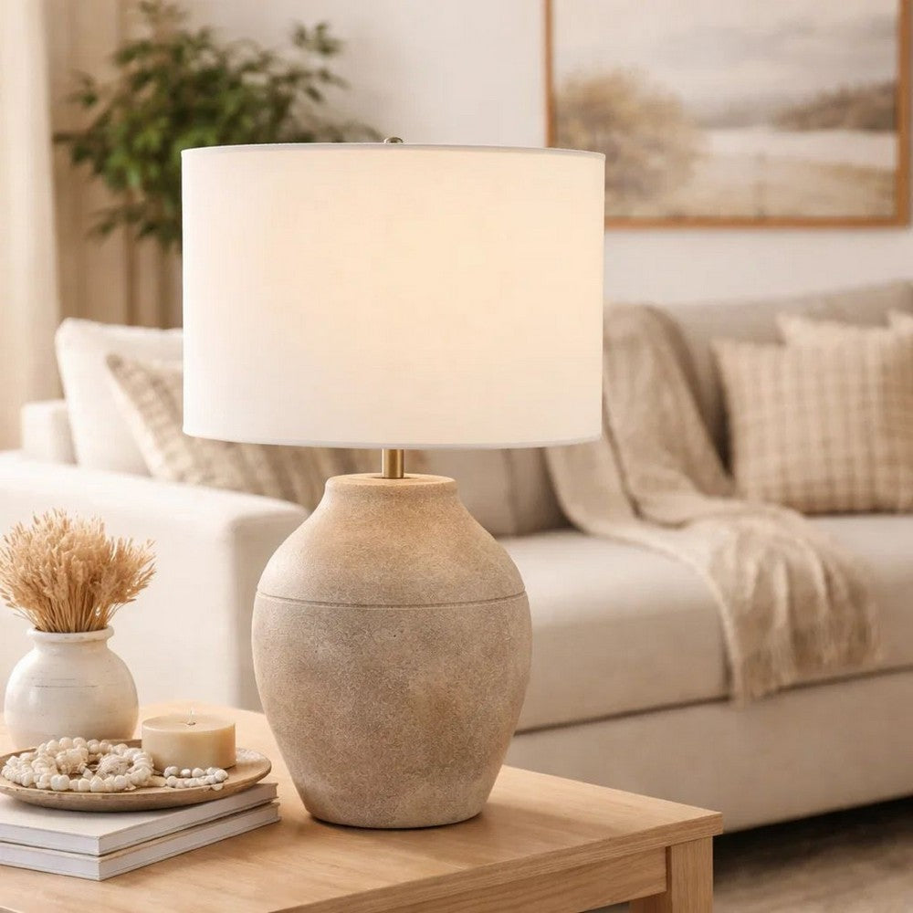 Table Lamp | Earthy Gray Ceramic w Off White Linen Shade | 24"