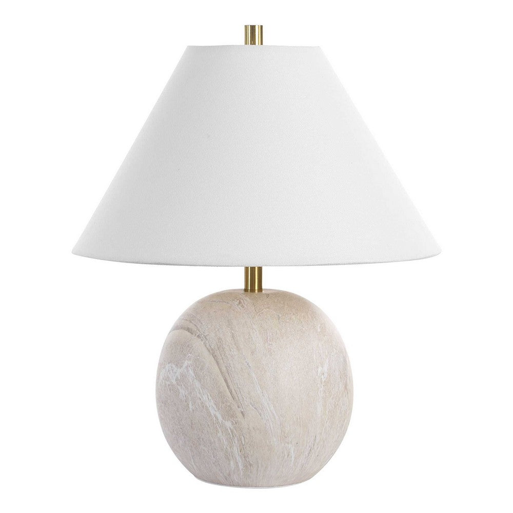 Table Lamp | Water Marble Ceramic & White Linen Shade | 17"