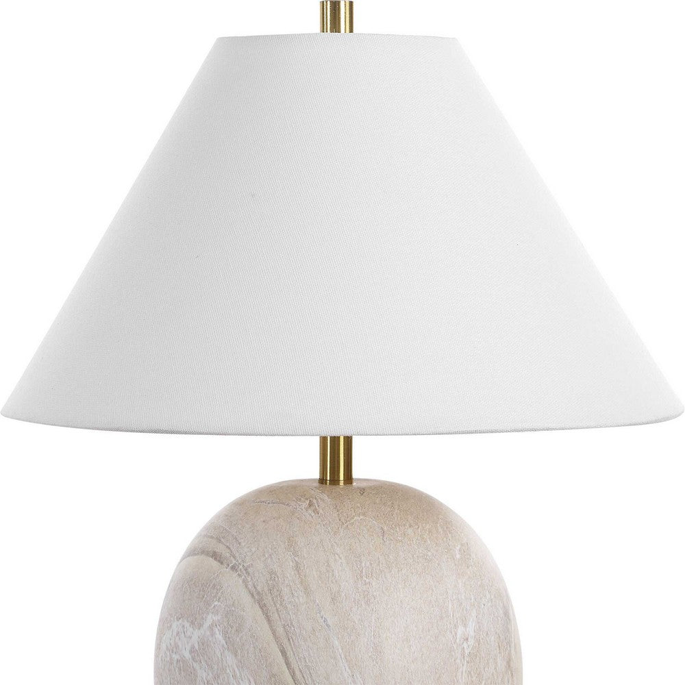 Table Lamp | Water Marble Ceramic & White Linen Shade | 17"