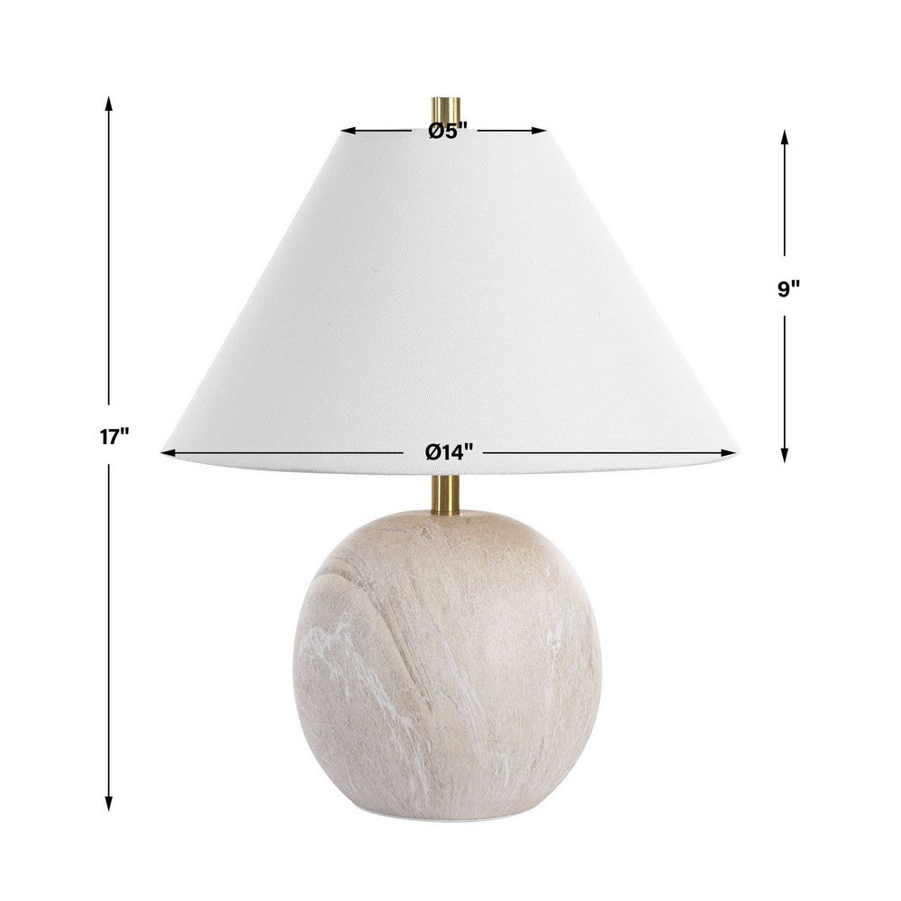 Table Lamp | Water Marble Ceramic & White Linen Shade | 17"