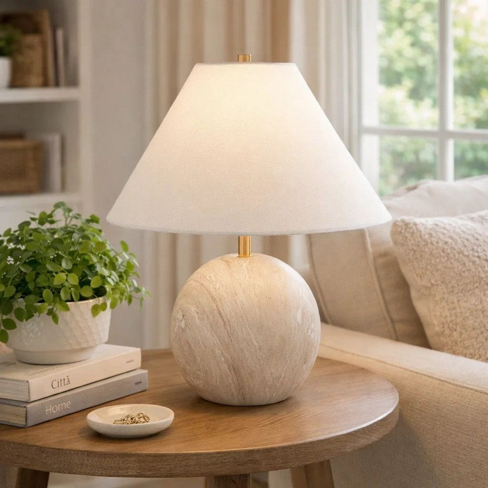 Table Lamp | Water Marble Ceramic & White Linen Shade | 17"
