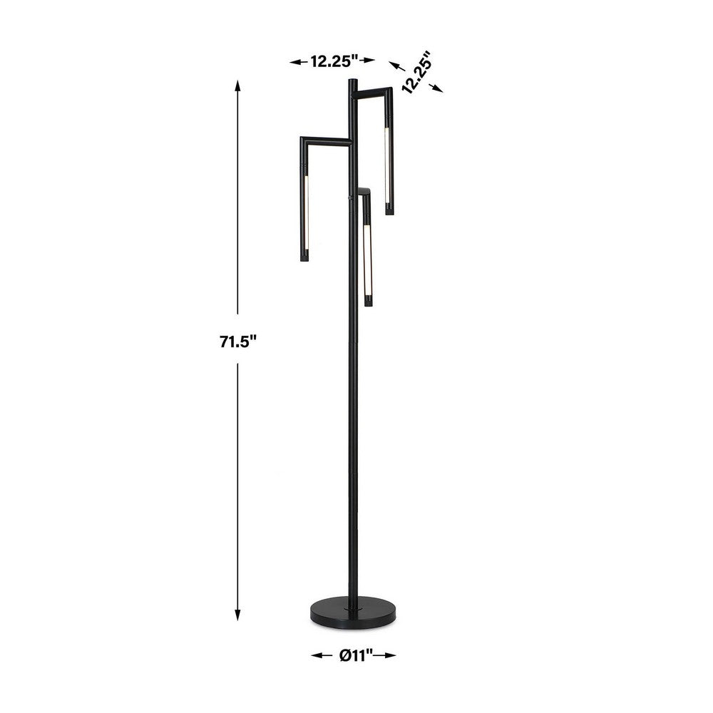 Modern Floor Lamp w Rotating LED Arms & Dimmer | 72" Black