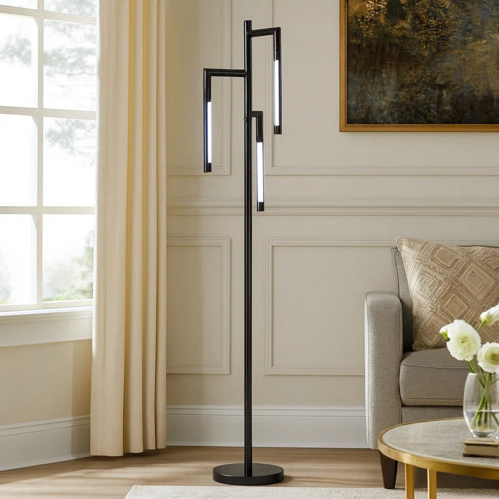 Modern Floor Lamp w Rotating LED Arms & Dimmer | 72" Black
