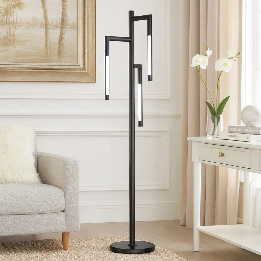 Modern Floor Lamp w Rotating LED Arms & Dimmer | 72" Black