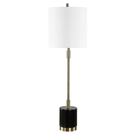 Buffet Lamp | Black Marble Base | Off White Linen Shade | 33"