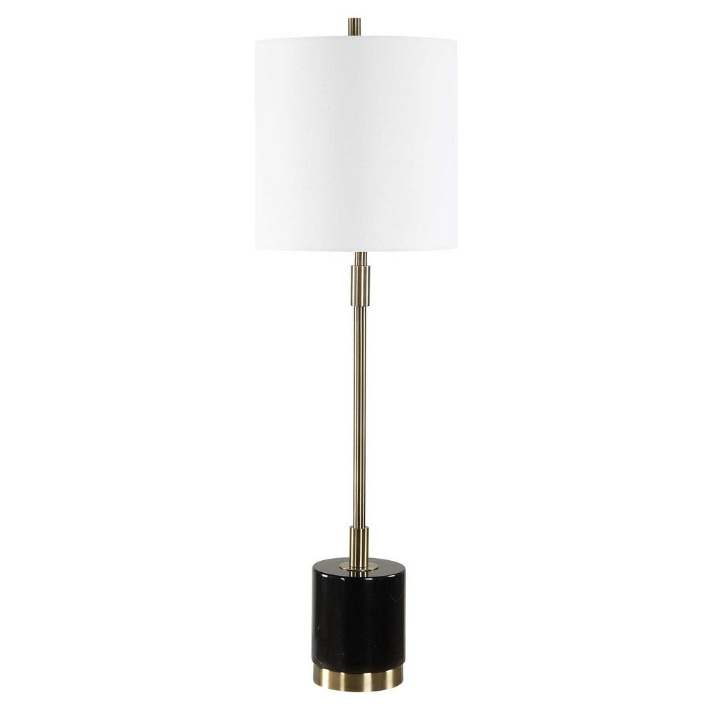 Buffet Lamp | Black Marble Base | Off White Linen Shade | 33"