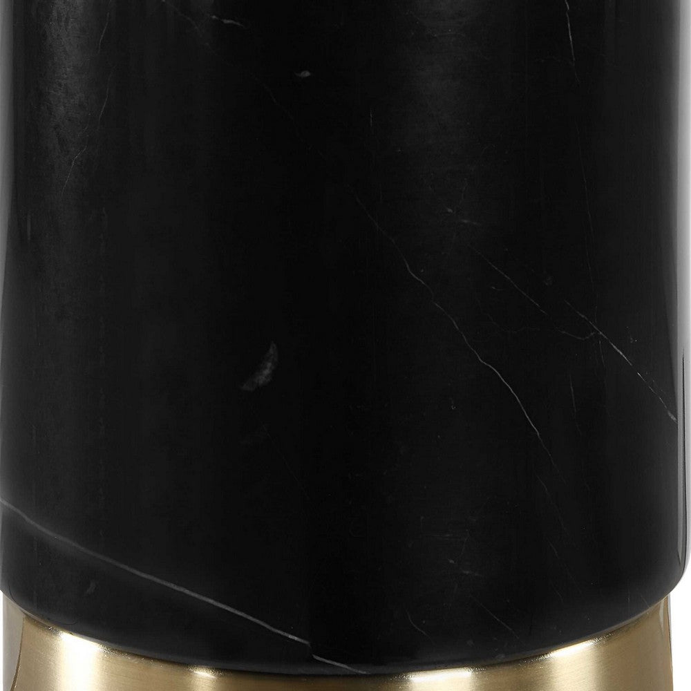 Buffet Lamp | Black Marble Base | Off White Linen Shade | 33"