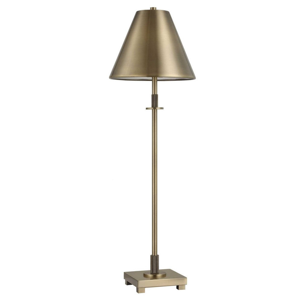 Table Lamp w Antique Brass Metal Body & Tapered Shade | 32"