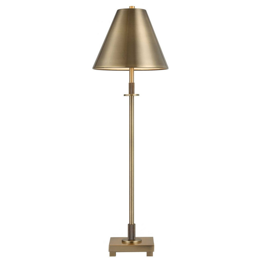Table Lamp w Antique Brass Metal Body & Tapered Shade | 32"