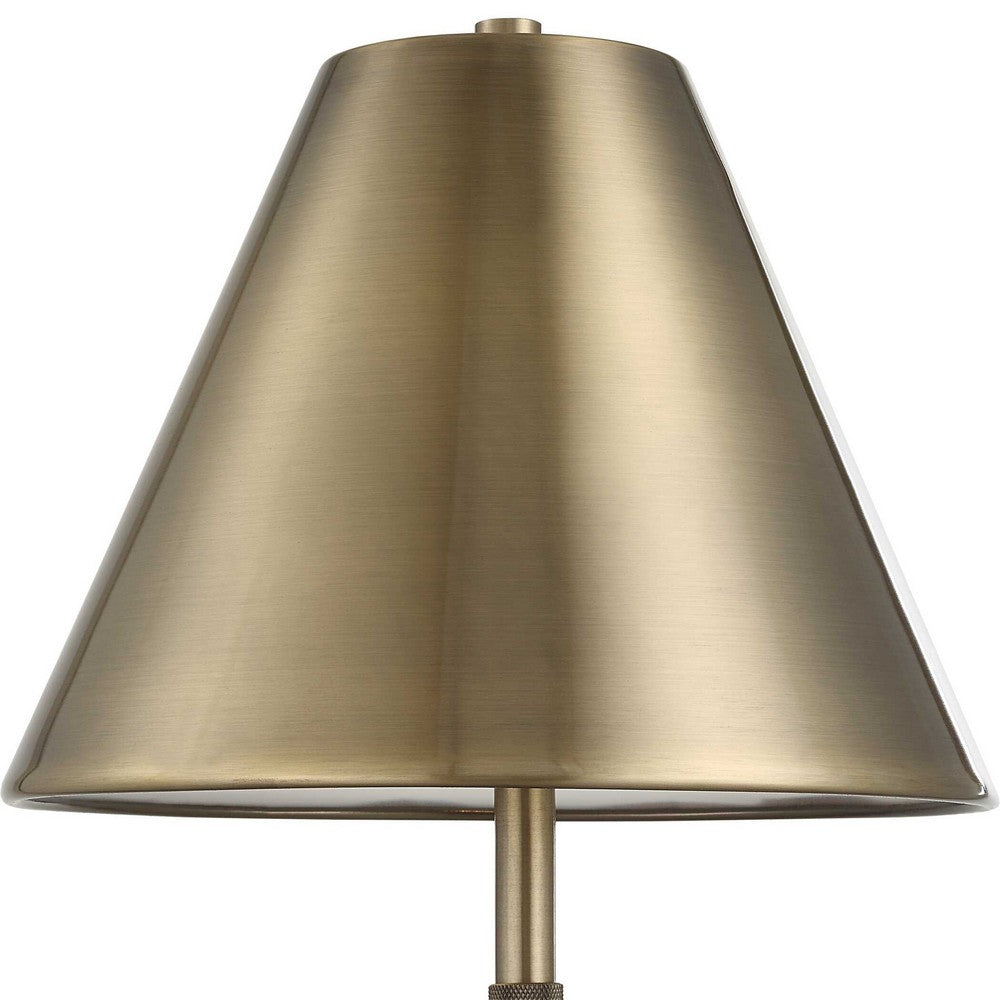 Table Lamp w Antique Brass Metal Body & Tapered Shade | 32"