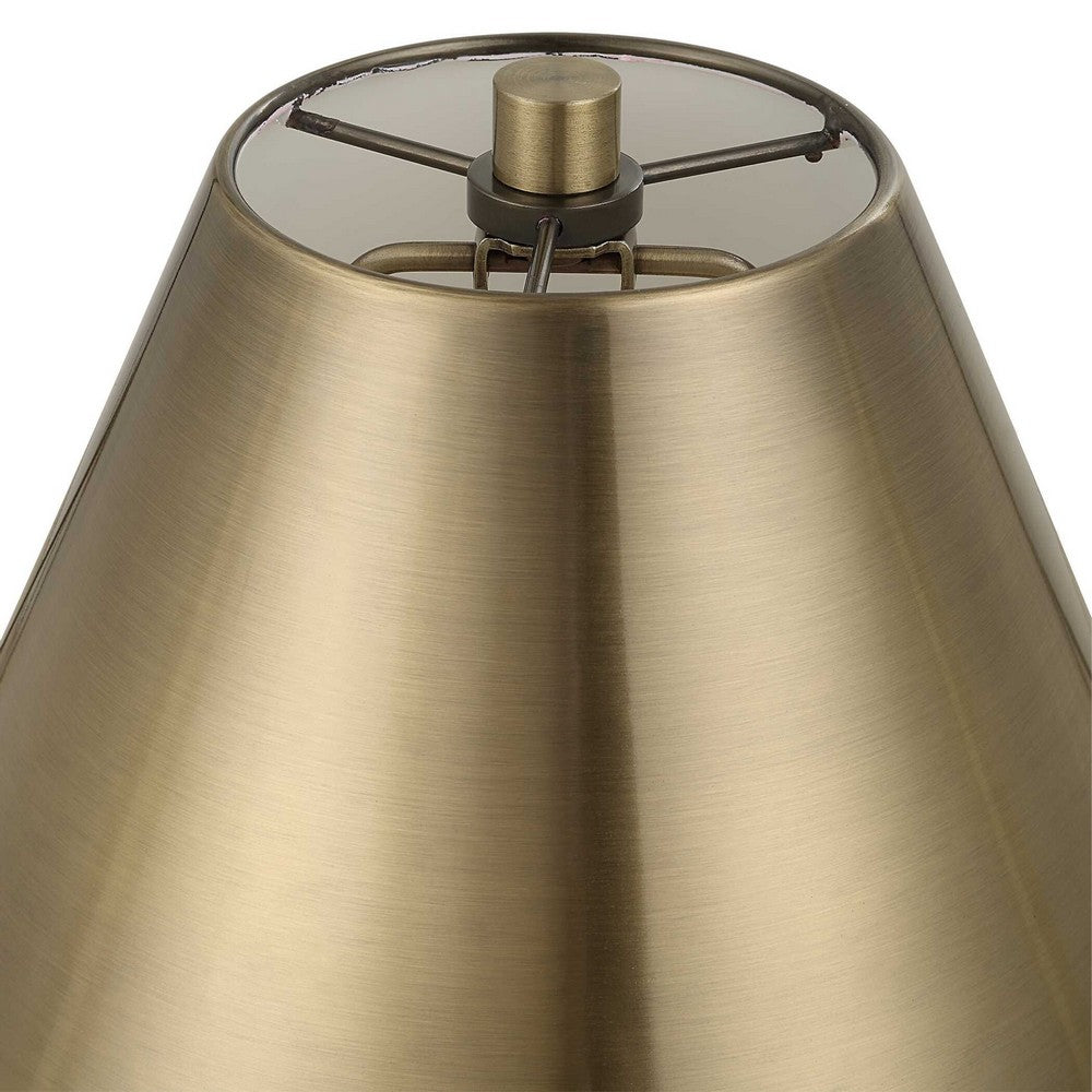 Table Lamp w Antique Brass Metal Body & Tapered Shade | 32"