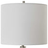 Table Lamp | White Linen Shade | 23" Black & White Ceramic Accent