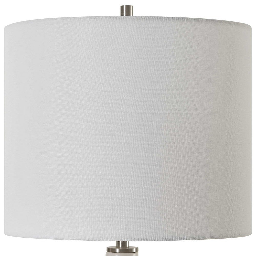 Table Lamp | White Linen Shade | 23" Black & White Ceramic Accent