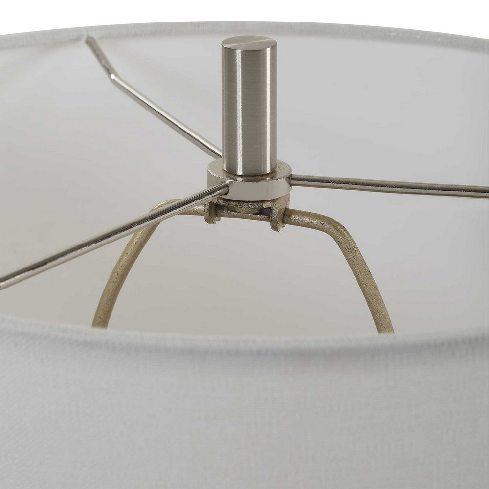 Table Lamp | White Linen Shade | 23" Black & White Ceramic Accent