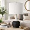 Table Lamp | White Linen Shade | 23" Black & White Ceramic Accent