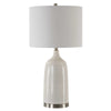 Table Lamp | Distressed White Ceramic | Off White Linen Shade | 29"
