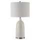 Table Lamp | Distressed White Ceramic | Off White Linen Shade | 29"