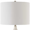 Table Lamp | Distressed White Ceramic | Off White Linen Shade | 29"